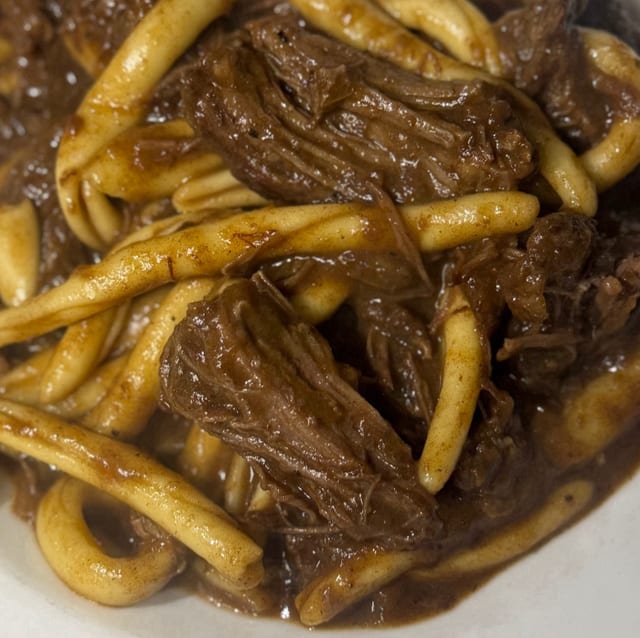 Handmade Fusilli with Braised Short Rib.