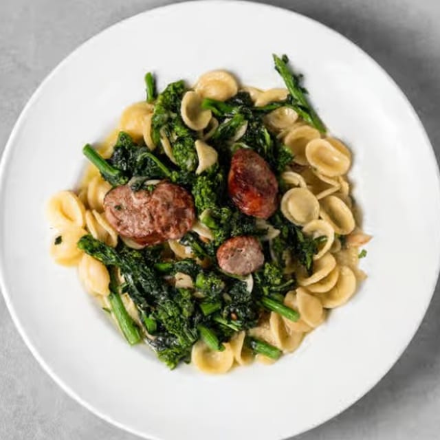 Orecchiette with Broccoli Rabe and Sausage.