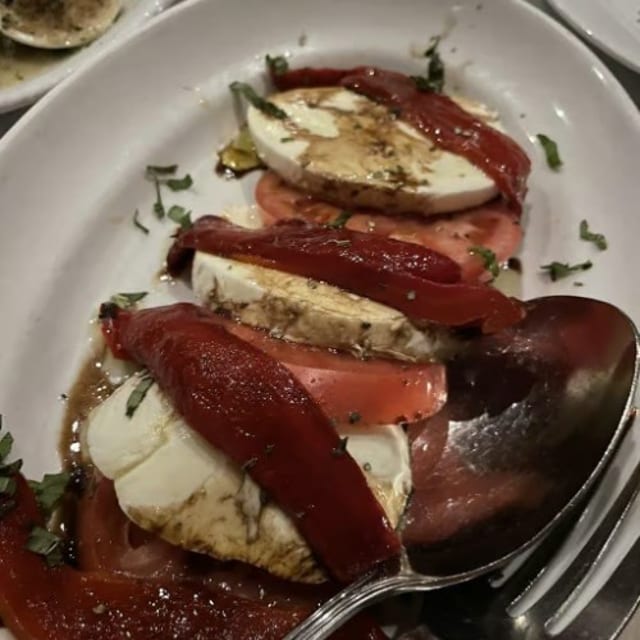 Mozzarella, Tomato, Roasted Peppers.