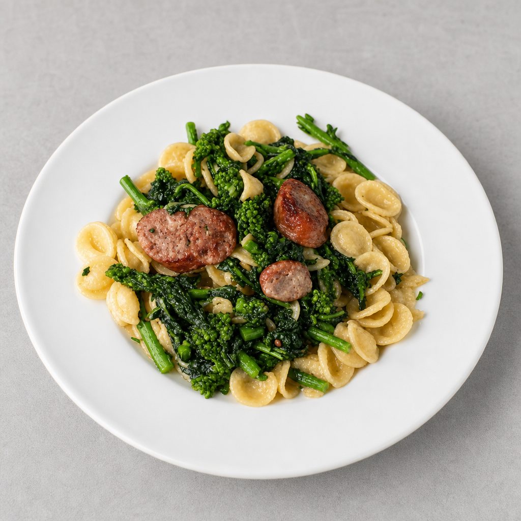 Orecchiette with Broccoli Rabe and Sausage.