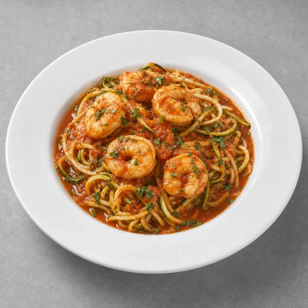 Zucchini Noodles with Shrimp Marinara.