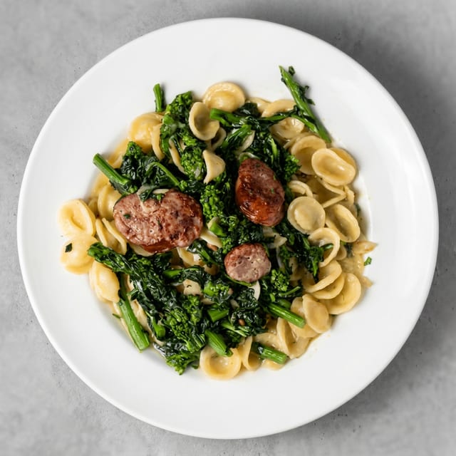 Orecchiette with Broccoli Rabe and Sausage.