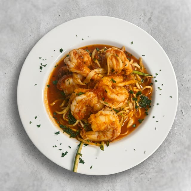 Zucchini Noodles with Shrimp Marinara.
